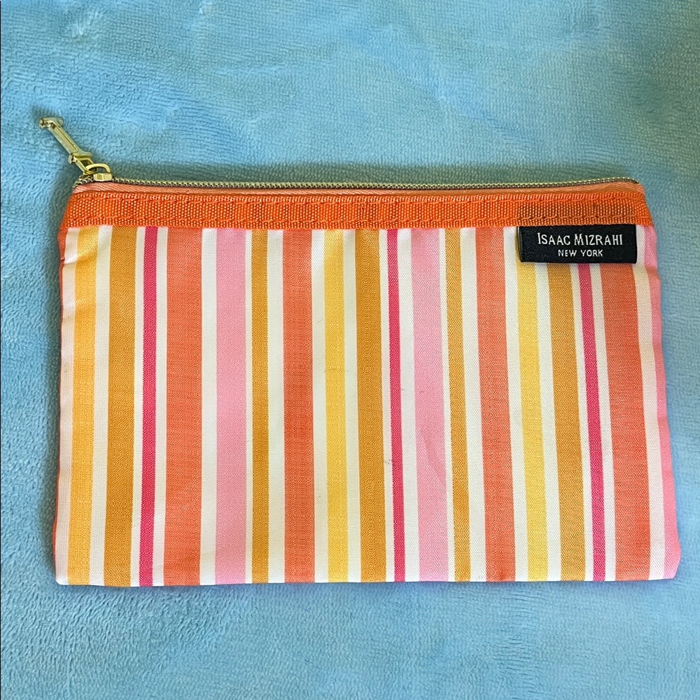 ISAAC MIZRAHI NEW YORK Striped Nylon Pouch – Makeup Bag, Clutch, Travel